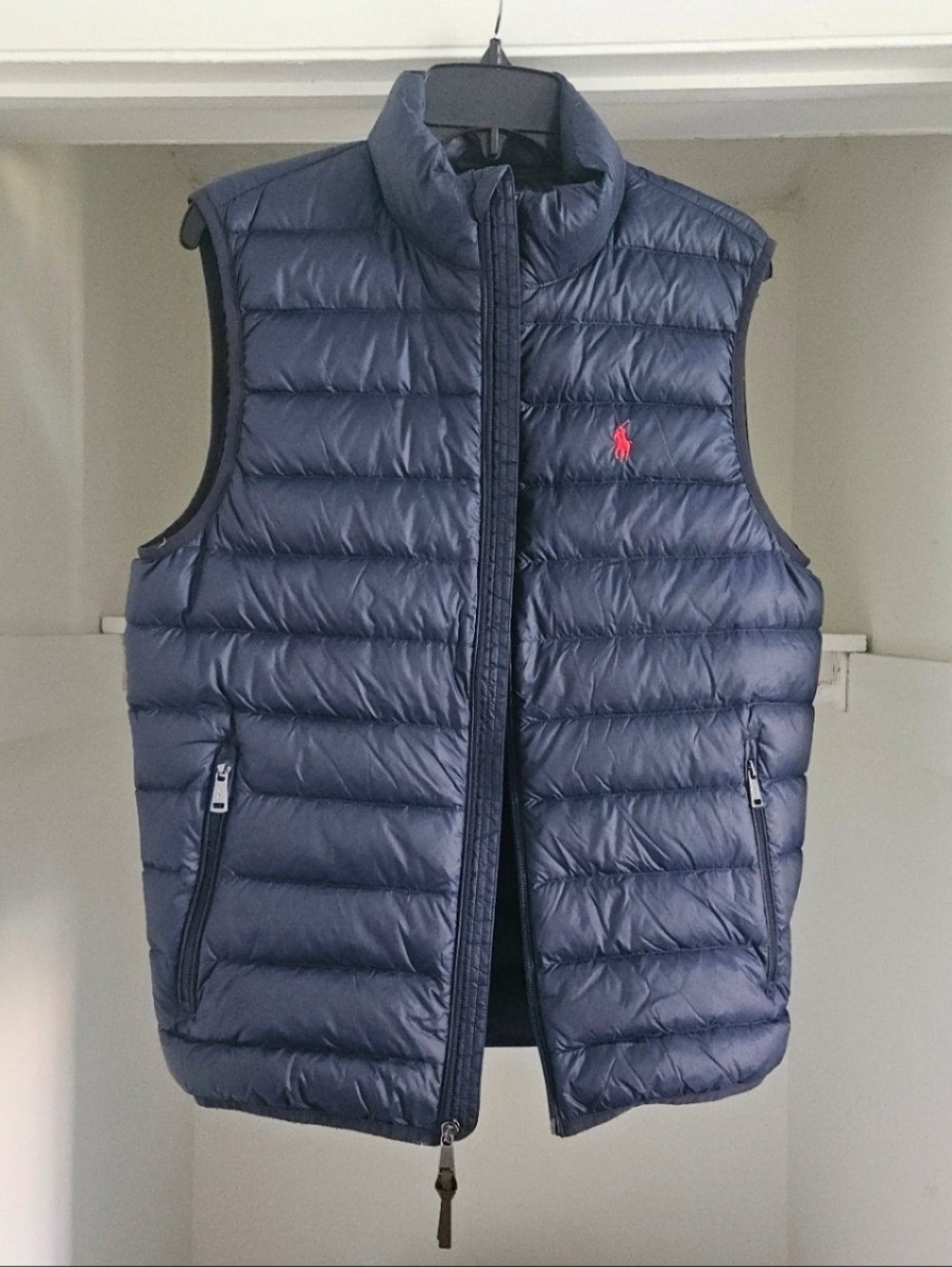 POLO RALPH LAUREN MEN'S SIGNATURE PONY WHITE DUCK DOWN LIGHT VEST NAVY SMALL - Picture 3 of 7